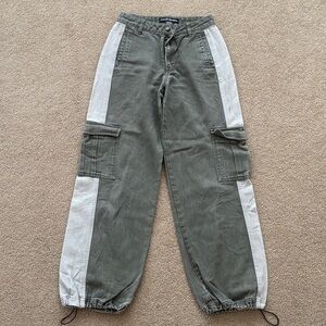 Korean Green Cargo Pants with White Panels